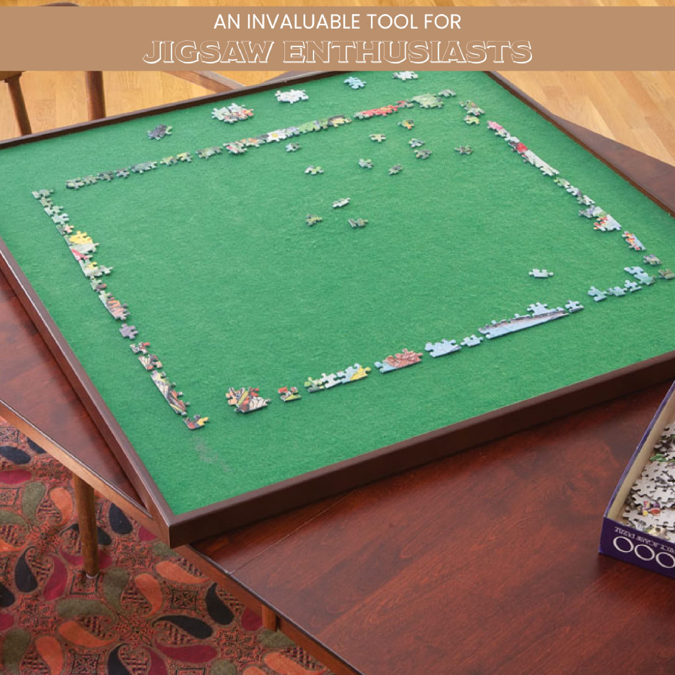 Bits and Pieces Rotating Puzzle Board with Lazy Susan, Portable 1500 Piece Jigsaw Puzzle Table with Fabric Lining, Measures 34