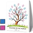 Misaidou Gender Reveal Fingerprint Tree Canvas Decoration, Gender Reveal Party Games, Baby Shower Guest Book Party Ideas, Baby Shower Guest Book with Ink Pad