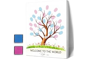 Misaidou Gender Reveal Fingerprint Tree Canvas Decoration, Gender Reveal Party Games, Baby Shower Guest Book Party Ideas, Baby Shower Guest Book with Seal