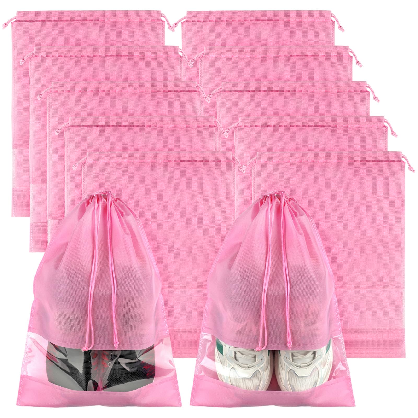 Large Pink Travel Shoe Bags - 10 Pcs, Non-Woven