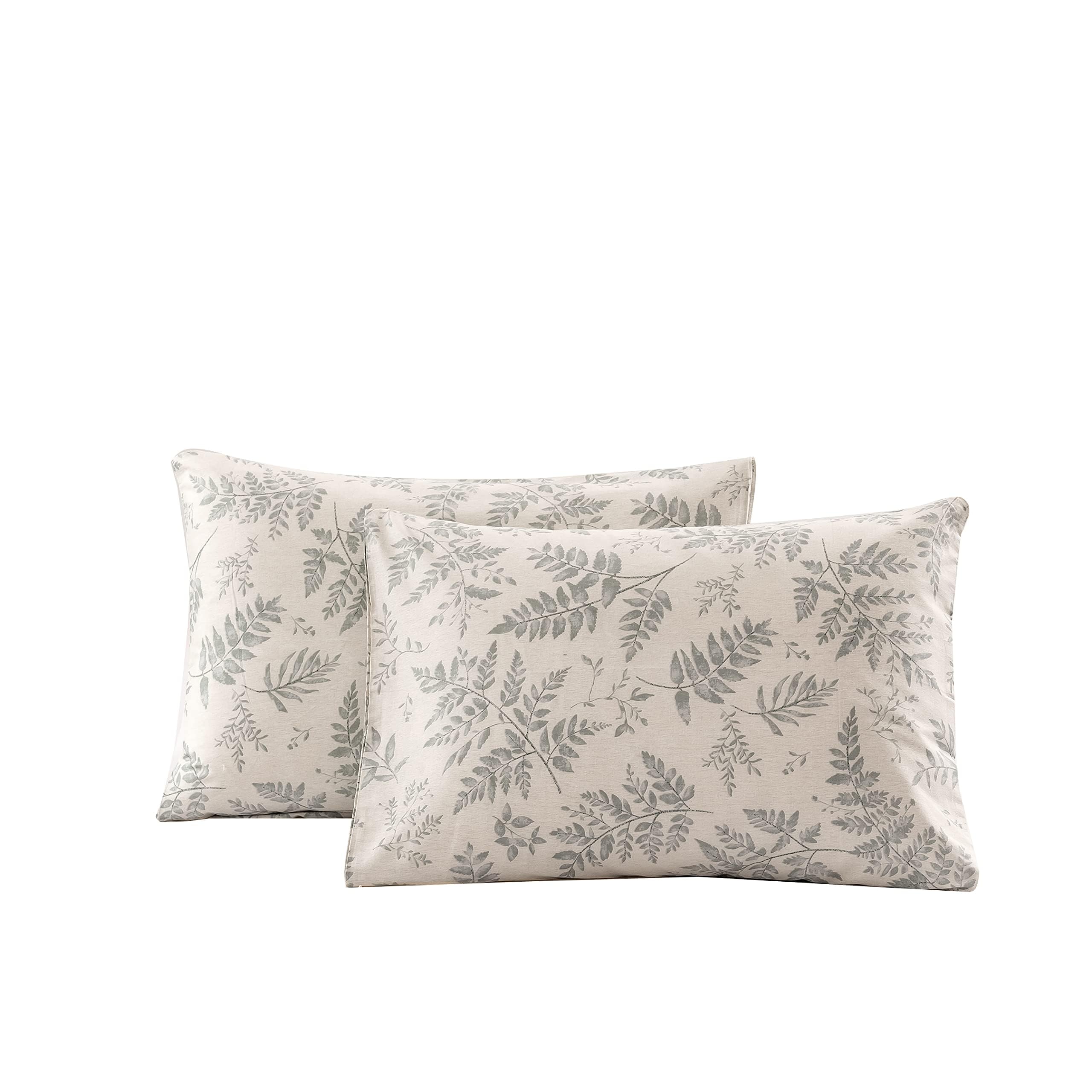 Photo 1 of ECOCOTT 2 Pack Pillowcase Queen Size with Green Botanical Plant Leaves Pattern Pillow Cases Set, 100% Cotton Queen Pillow Covers Envelope Closure (Queen, 20"x30")