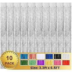 PABUES 10 Pack 3.3 x 6.6 FT Silver Foil Fringe