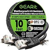 GEARit Cat 6 Ethernet Cable 10 Ft, Outdoor Direct Burial Cat6 Cable | 23AWG Pure Copper FTP, LLDPE Waterproof UV Resistant Jacket, PoE, for Outside, in Ground &amp; Underground Network Runs
