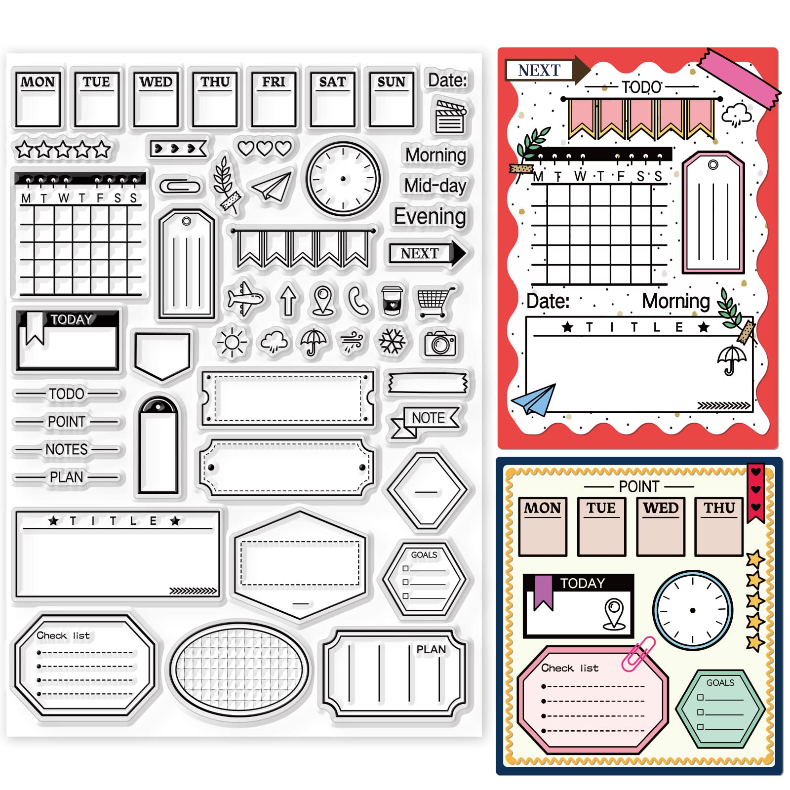 GLOBLELAND Schedule and Notes Clear Stamps for DIY Scrapbooking Student Work Plan Transparent Silicone Stamps for Making Cards Photo Album Decor
