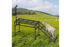GOFEI Goat Milking Stand for Sheep & Goats – Adjustable Metal Trimming Platform with Ramp – Sturdy Livestock Grooming Stand with 18.5–28.8" Height Range