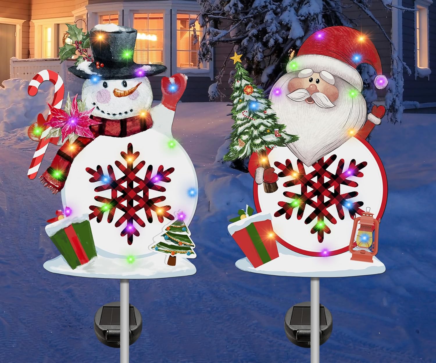 Decorative Garden Stakes - Hexagram Christmas Decorations Outdoor Yard, Christmas Solar Garden Stake Lights, 41 Inches Metal Snowman Santa Solar Christmas Decorations, Christmas Decor Solar Snowflake Lights Yard Garden Lawn