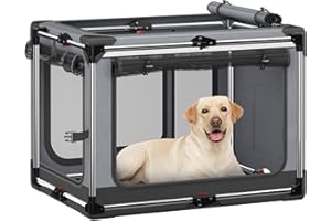 PAWTNERS Collapsible Dog Crate: 42 Inch Foldable Soft Sided Dog Crate for Extra Large Dogs, Portable Dog Travel Kennel with Soft Mat for Indoors & Outdoors, Grey (42" L x 31" W x 31" H)