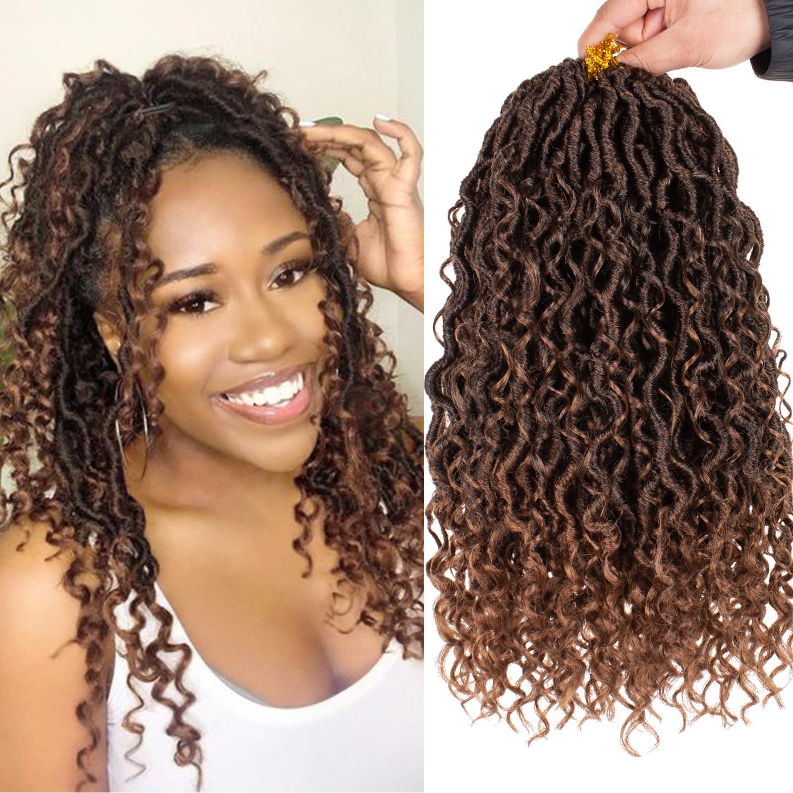MSCAT Mscat 14 Inch 8 Packs Ombre River Goddess Faux Locs Crochet Hair Wavy With Curly Ends Pre-looped River Locs Synthetic Crochet Braiding Faux Locs Hair Extensions (14Strands/Pack T30#)