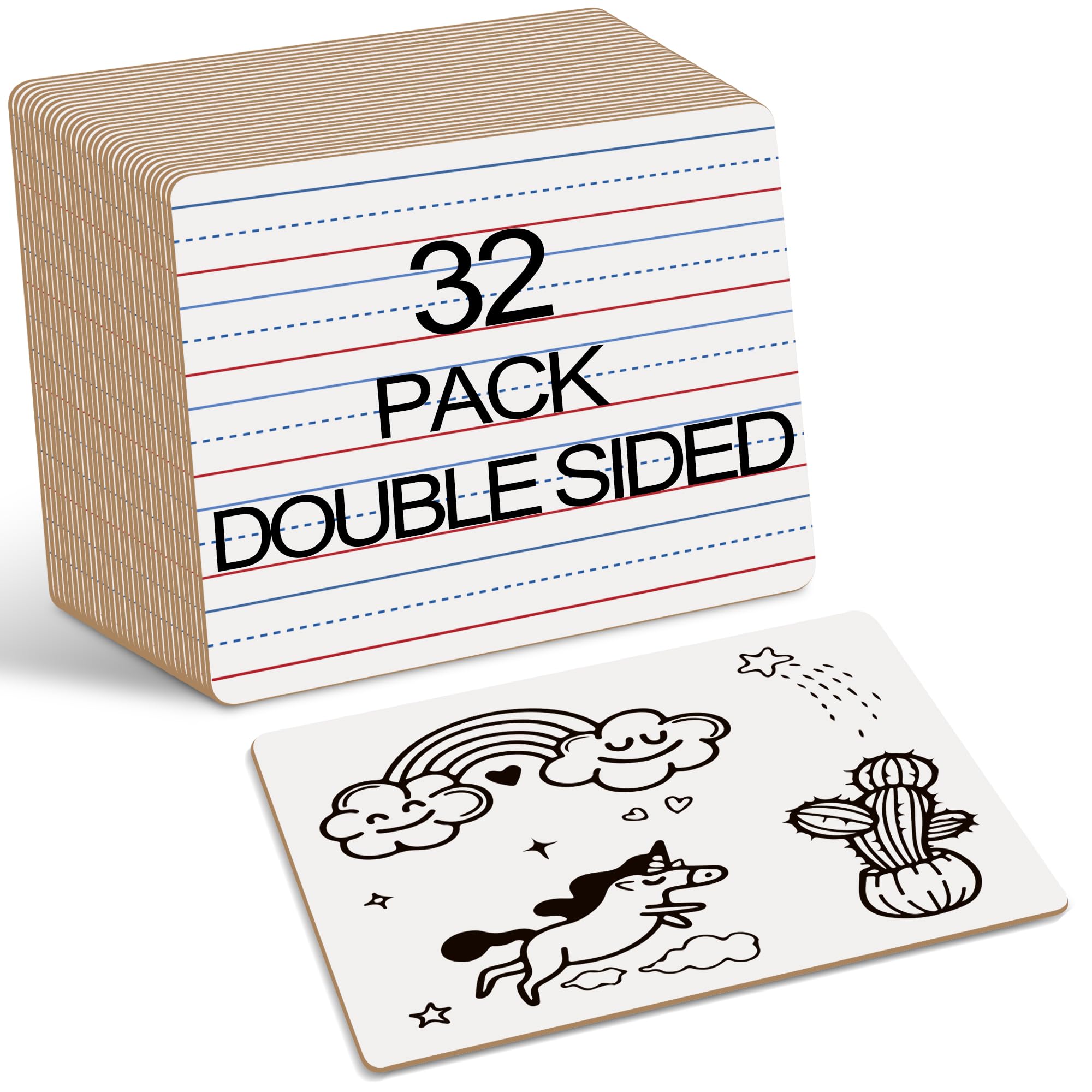 Photo 1 of Dry Erase Boards 32 Pack, Double Sided Small Whiteboards with Lines for Kids, Students, Teacher & Classroom Pack, 9"x12" Mini Individual White Boards Lined for Writing Math English Practice