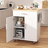 Shintenchi Kitchen Island Cart with Storage, Rolling Microwave Table | Portable Bar Cabinet on Wheels, Rolling Microwave Cart Side Table with Workstation for Kitchen, Dinning Room, White