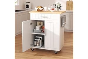 Shintenchi Kitchen Island Cart with Storage,Rolling Kitchen Island Side Table on Wheels with Worktop,Single Door Storage Cabi