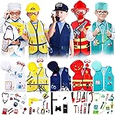 Deekin 5 Sets Kids Dress up Costumes, Toddler Dress up Clothes for Boys Girls, Community Helpers Construction Worker Police Firefighter Doctor Surgeon Pretend Outfits for Ages 3–7