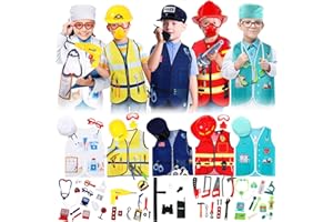 Deekin 5 Sets Kids Dress up Costumes, Toddler Dress up Clothes for Boys Girls, Community Helpers Construction Worker Police Firefighter Doctor Surgeon Pretend Outfits for Ages 3–7