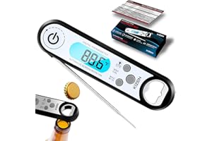 Kizen IP100 Digital Meat Thermometer - Instant Read Waterproof Food Thermometers with Bottle Opener for Kitchen, Outdoor Cooking & Grilling - Black, Lcd