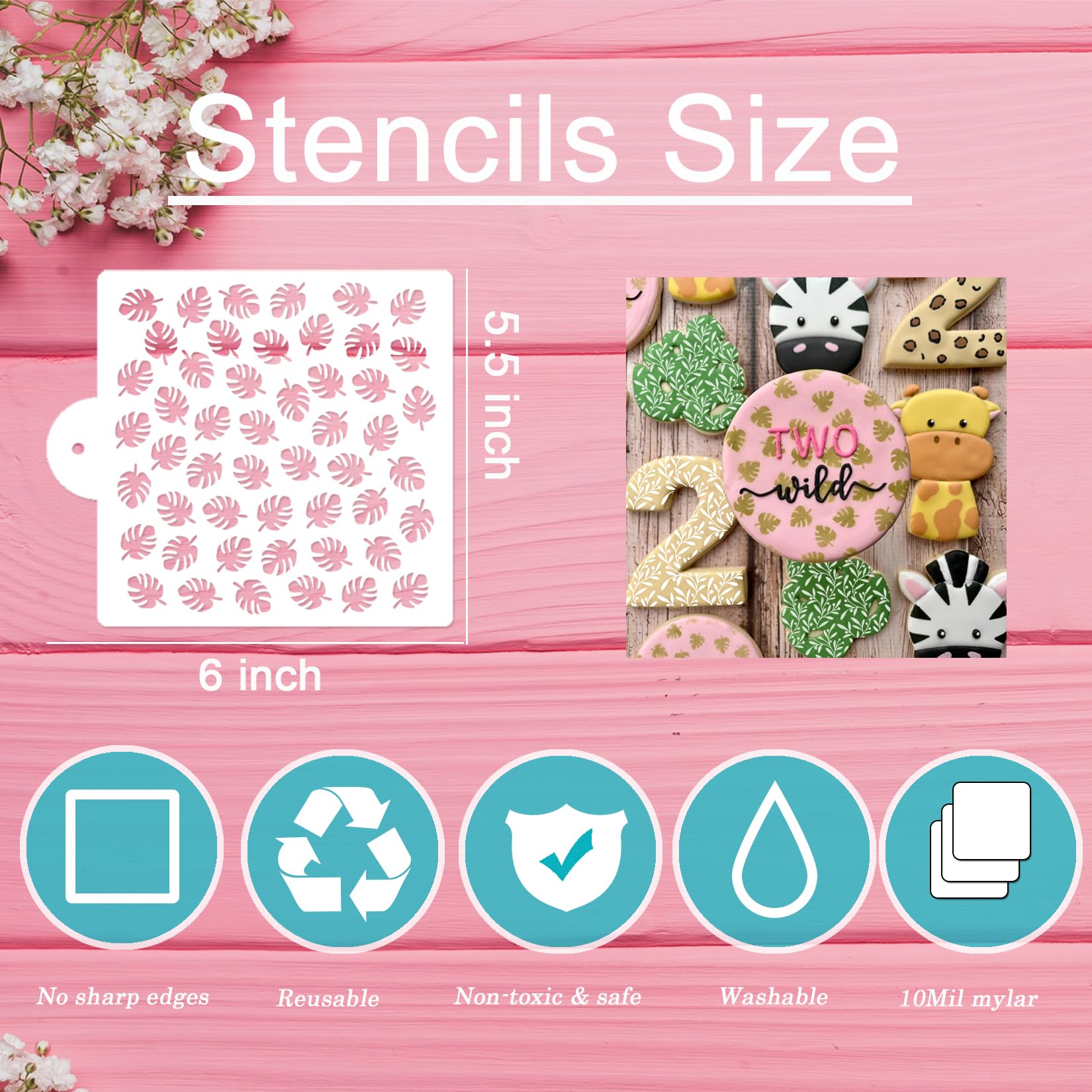 Cookie Stencils for Baking Royal Icing Leaf Stencil Airbrush Flower Hibiscus Vine Rose Stencil Templates for Cake Stencils Decorating Buttercream (Leaf Cookie)