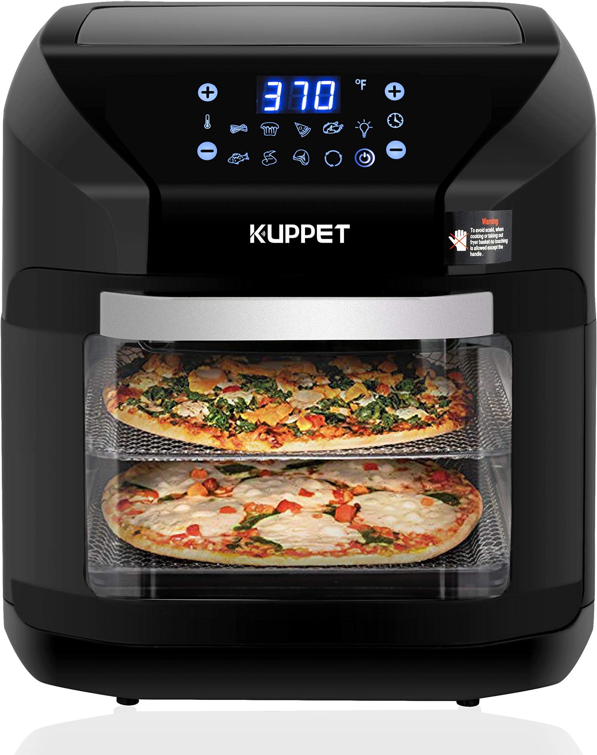 Air Fryer 10QT KUPPET Electric Hot Air Fryer, Roasting, Reheating, Touch Screen Oven Oilless Cooker Extra Large Capacity Nonstick Fry Basket with Additional Accessories, 1700W, Black…