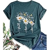 Christian Faith Shirts for Women Butterfly Daisy Graphic Casual T Shirts