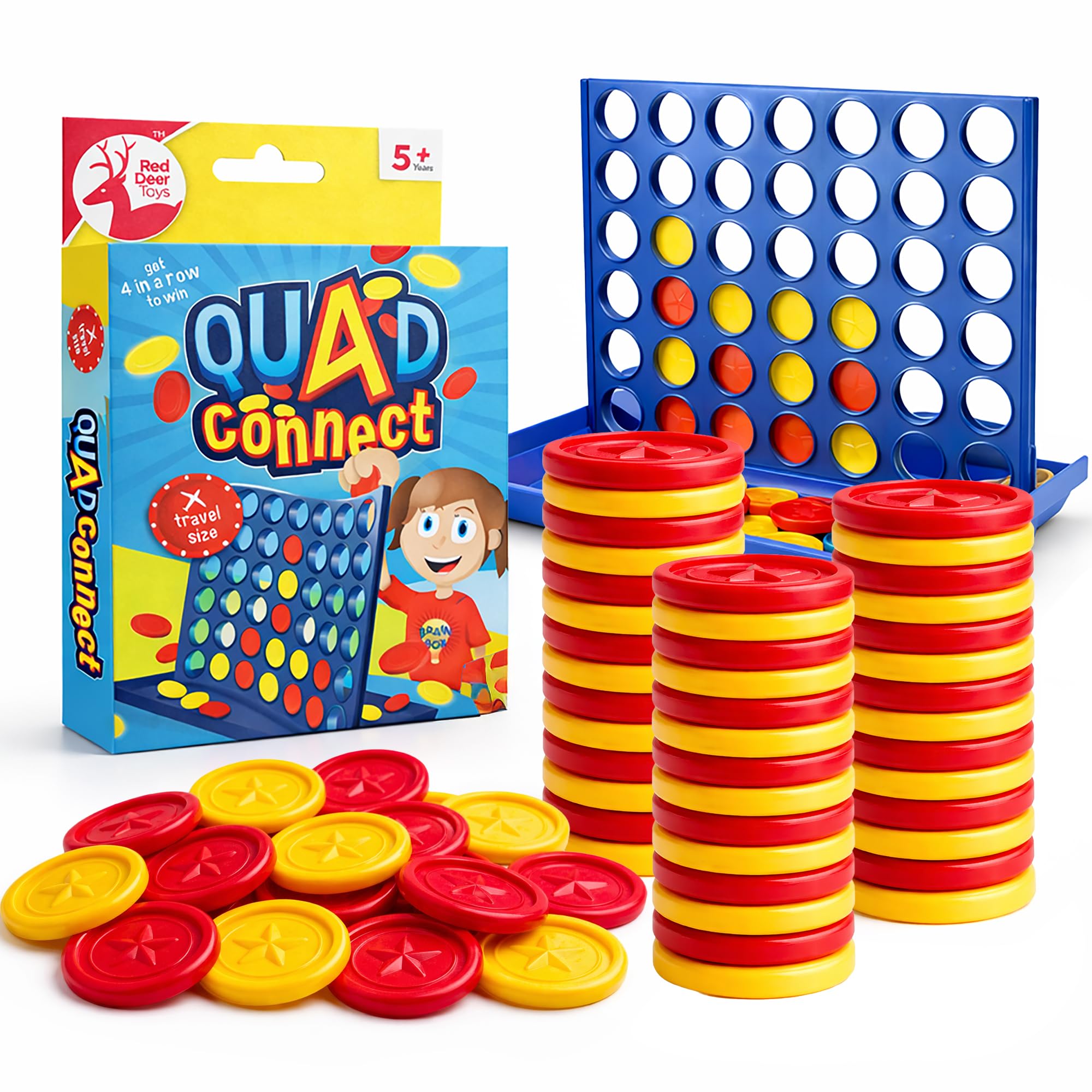 SOL 1pk Mini Travel Size Connect 4 Games, Four in a row Quad Match Pocket Strategy Flip Board, Portable Design for Kids, Children, or Adults, Classic Educational Fun Play with Family and Friend