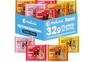 Hethstia High-Protein Ramen Variety Pack (Chicken, Beef, Spicy Kimchi, Spicy Curry), 6-Pack Instant Ramen Noodle Soup, 32g Plant-Based Protein, Vegan, Non-GMO, Low Fat, Pre-Packaged Quick Meal