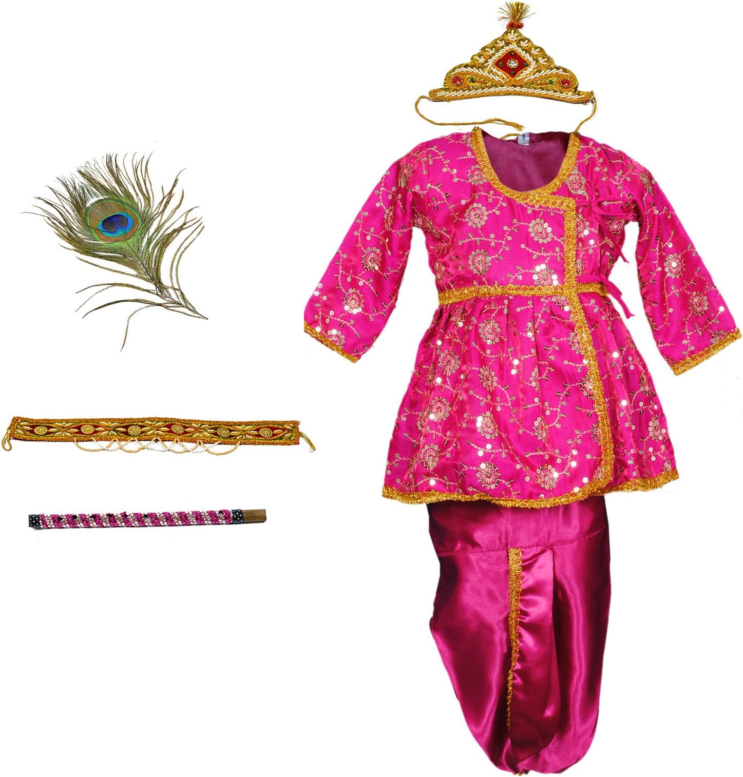 Pakhi Little Krishna Themed Krishna Costume Set with Accessories (3 - 4 Years, Magenta)