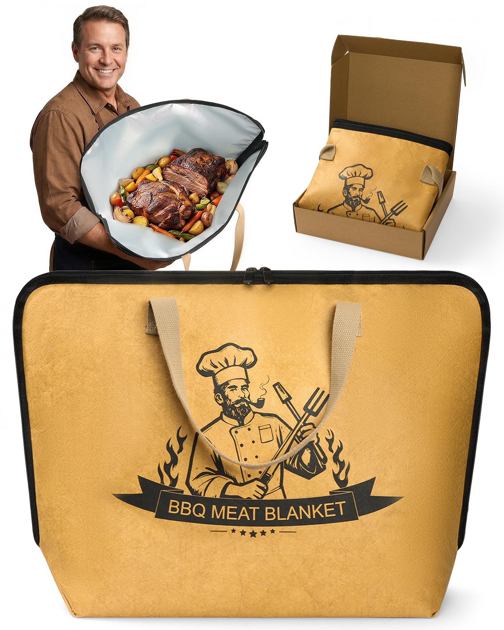 Photo 1 of Elviros Travel BBQ Blanket for Resting Meat, Reusable Meat Resting Bag for Grilling Accessories with Wide Mouth for Large Briskets, Smoker Accessories Gifts for Men Dad and BBQ Lovers (21in, Brown)