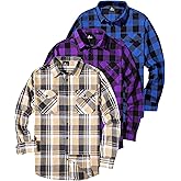 GEEK LIGHTING 3 Pack Flannel Shirt for Men Western Shirts Casual Button Down Shirt Long Sleeve Plaid Shirts with 2 Pockets