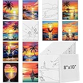 Tinlade 12 Pcs 7.9 x 9.8 Inch Pre Drawn Canvases for Painting Pre Stretched Canvas DIY Coloring Outline Painting Boards for Beginners Adults (Sea Sunset)
