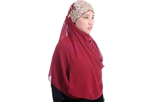 Lina & Lily Premium Chiffon Hijab Head Scarf Wrap with Gold Sequins Glitters Beads for Muslim Women