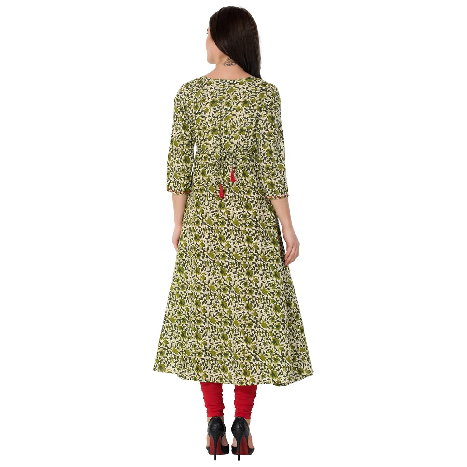 gulmohar jaipur women's cotton a-line kurti (green)