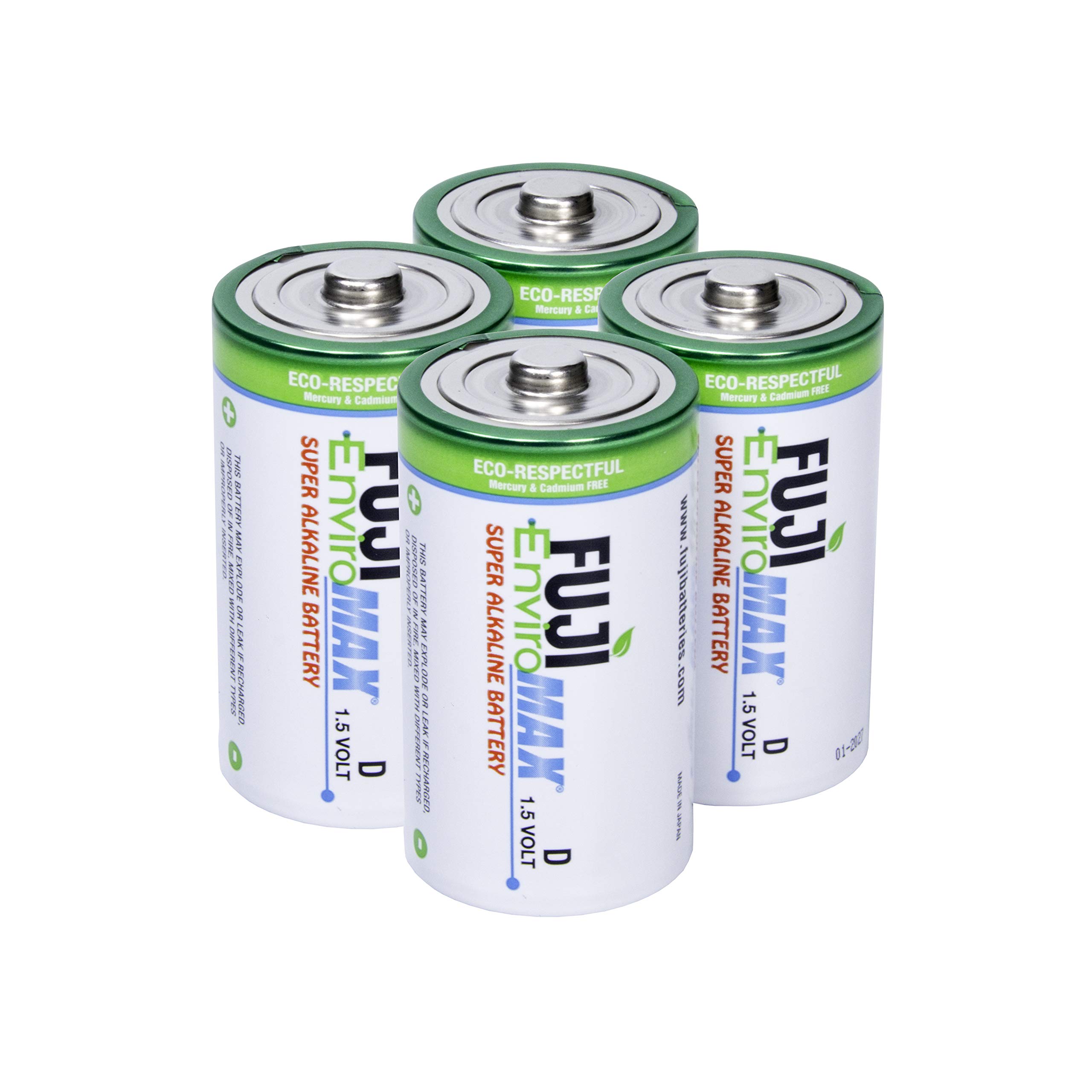 Fuji Enviromax 1.5V LR20 Super Alkaline Type D Batteries - No Harmful PVC & Heavy Metals Used, Long Lasting, Powerful, Size D Batteries (Pack of 4)