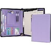 Wason A4 Portfolio with Zipper - Leather PU Padfolio with Detachable Ring Binder and Writing Notepad Holder, Conference File Multi-Pockets Organizer for Office Travel School (Purple)