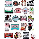 20pcs Creative Retro Pins Bulk with Storage Bag 80s Vintage Decorative Brooch Accessories Disco Music Enamel Pins for Backpack Hat Jackets Christmas Birthday Gifts for Women Back to 80s Disco Music Party Favors