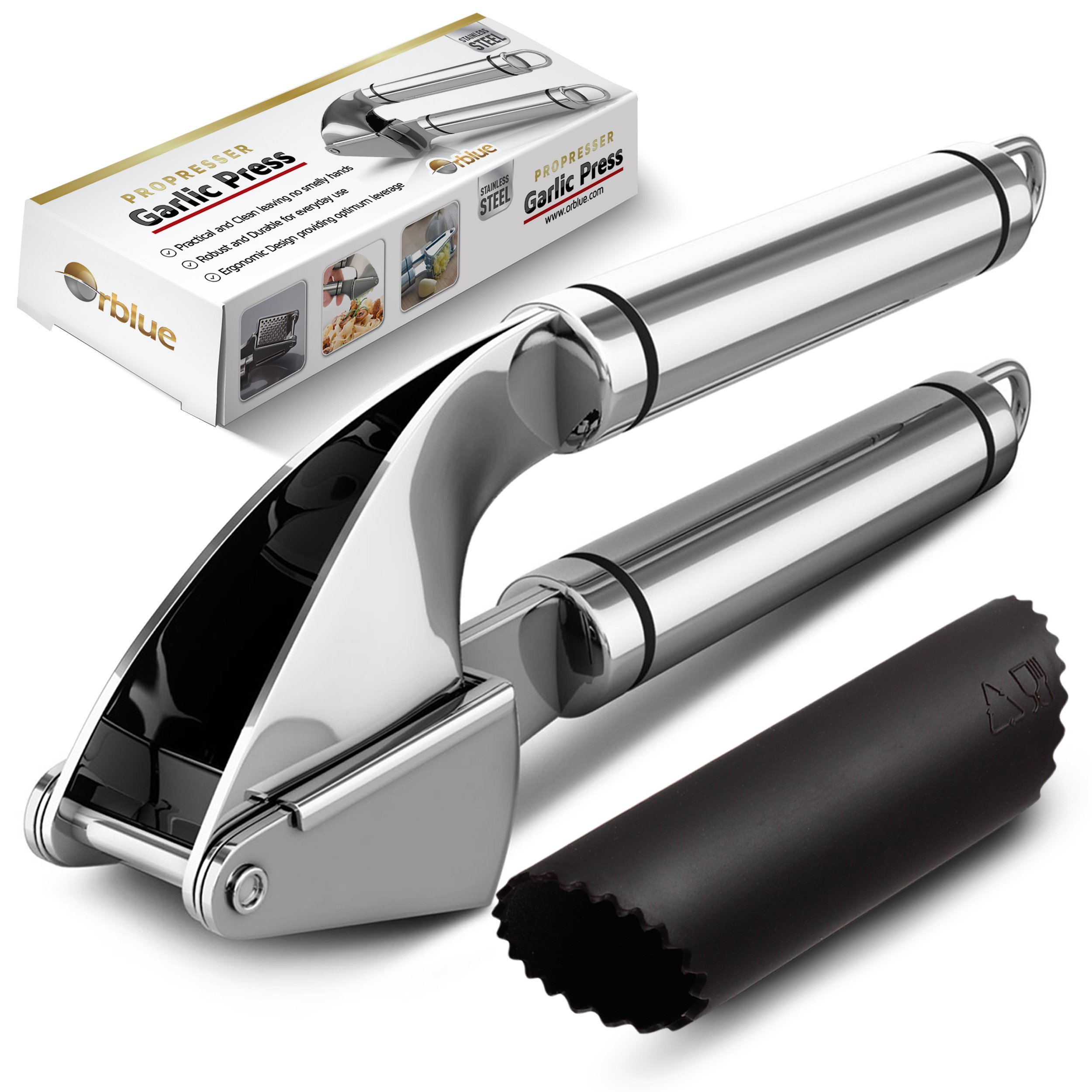 Grillers Garlic Press and Peeler Set Stainless Steel Mincer Silicone
