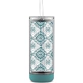 Ello Peak Double Wall Insulated Plastic Tumbler with Straw, 22 oz, Antigua Morocco