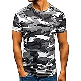 Men's Camouflage T-Shirt Sports Fitness Short Sleeve Military Camo Crewneck Vintage Shirt