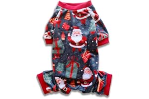 MIIEMIU Christmas Dog Cat Pajama, Winter Holiday Santa Claus Cloth Jumpsuits for Small Boys and Girls Puppies Pets Doggie