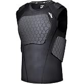 COOLOMG Adult Mens Padded Football Shirt Rib Chest Protector Undershirt | Football Compression Shirt Rugby Lacrosse Back Protection