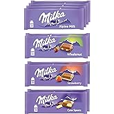 Milka European Chocolate Bars Variety Pack, Alpine Milk Chocolate, Cow Spots, Strawberry &amp; Wholenut Hazelnut, 10 - 3.52 oz Bars