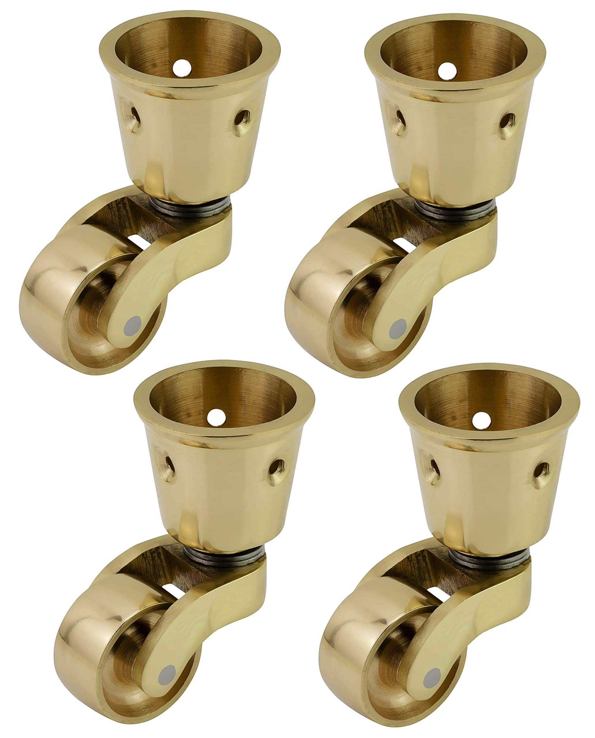Solid Brass Castor Caster with 25mm Wheel (Set of 4) – Genuine Solid Polished Brass – Antique Vintage – Small Cup Style Fitting – Polished Brass – UK Company