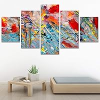 SIGNWIN 5 Panel Canvas Wall Art Modern Art Abstract Brushstroke Closeup Expressionism Expressive Modern Multicolor Oil Painting for Home Decorations Ready to Hang - 60