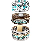 Inbagi 3 Pcs Bohemian Bracelet for Women Cowboy Chic Faux Leather Cuff Bracelet Multi Layer Western Jewelry Crystal Wristbands (Cool)