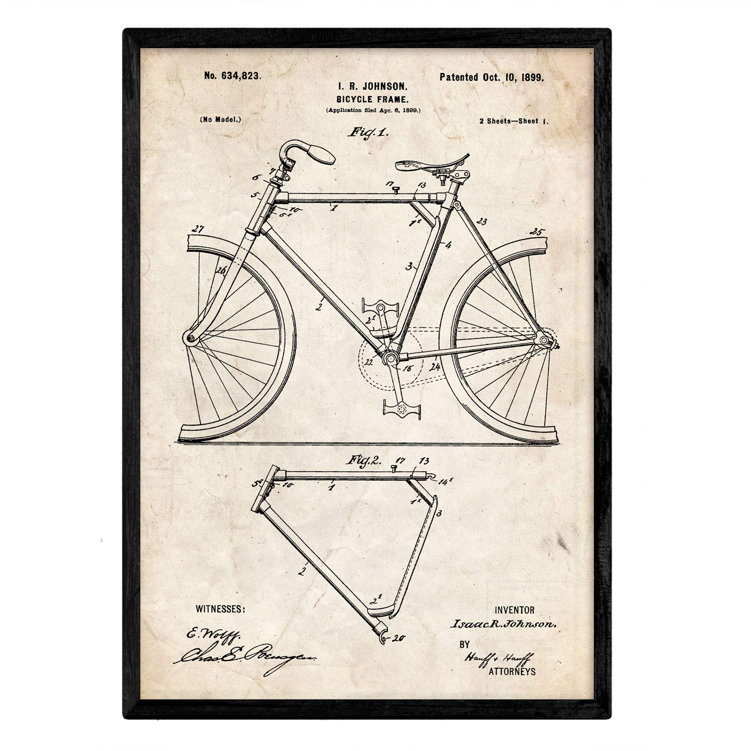 Nacnic Poster Marco patent bike. Sheet with old design patent in A3 size and vintage background