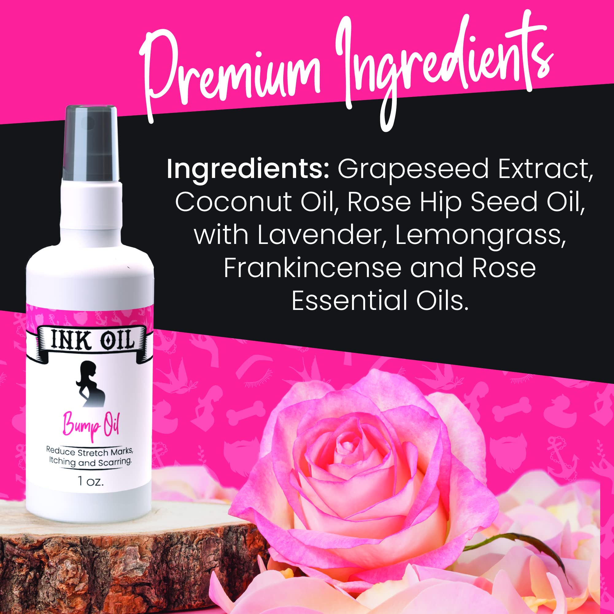 Bump Oil - Ink Oil | Stretch Mark Treatment | Baby Bump Essentials | Scar Removal | Pregnancy Must Haves First Trimester | Maternity Care | Ink - Bio Oil Stretch Marks Pregnancy | Advanced Skincare