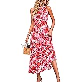 STYLEWORD Women’s 2026 Summer Dress Maxi Vacation Floral Halter Neck Sleeveless Flowy Sundress with Pockets