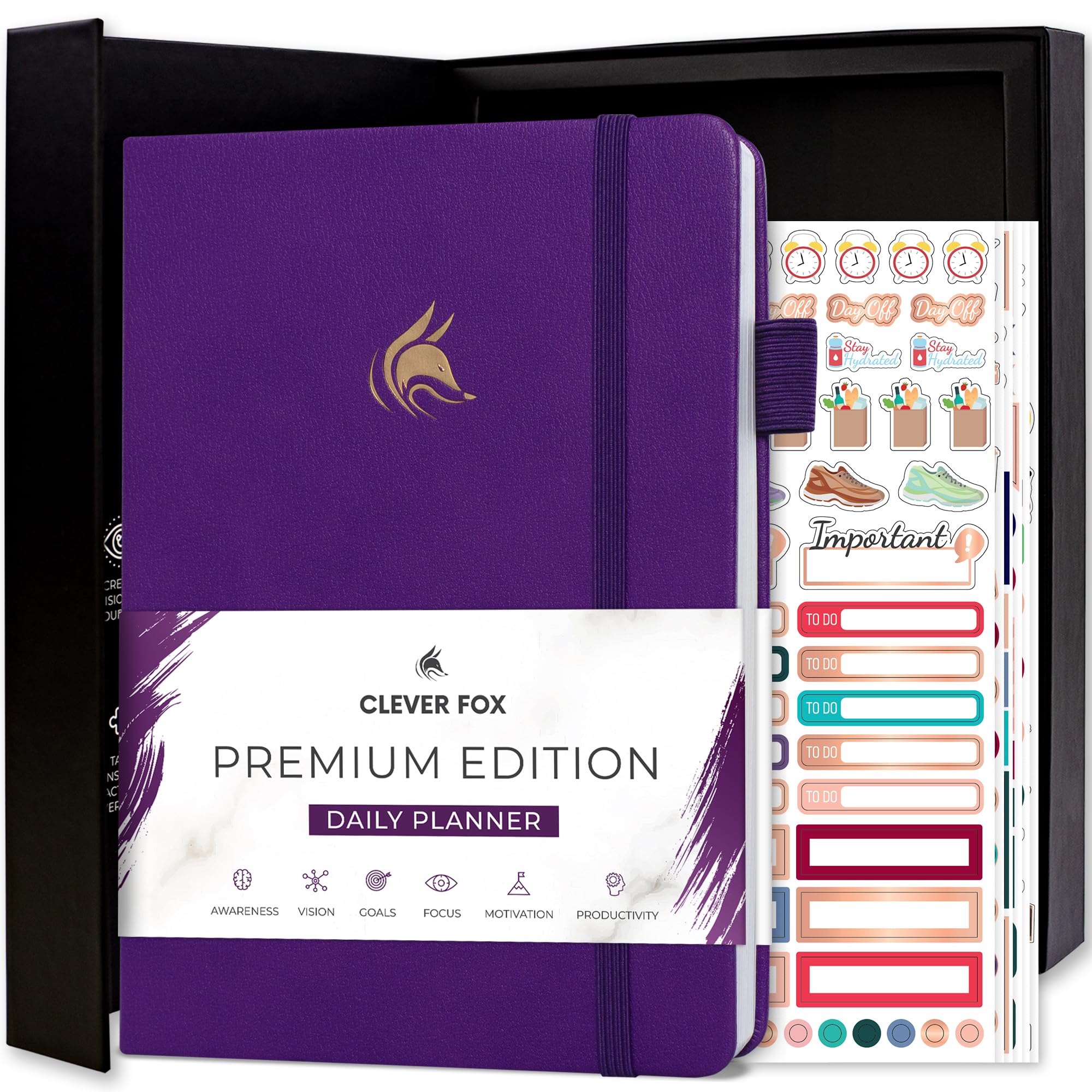 Clever Fox Planner Daily Premium – Undated Daily Planner with Hourly Schedule, Personal Organizer, Productivity Journal, 6 Months (Purple)