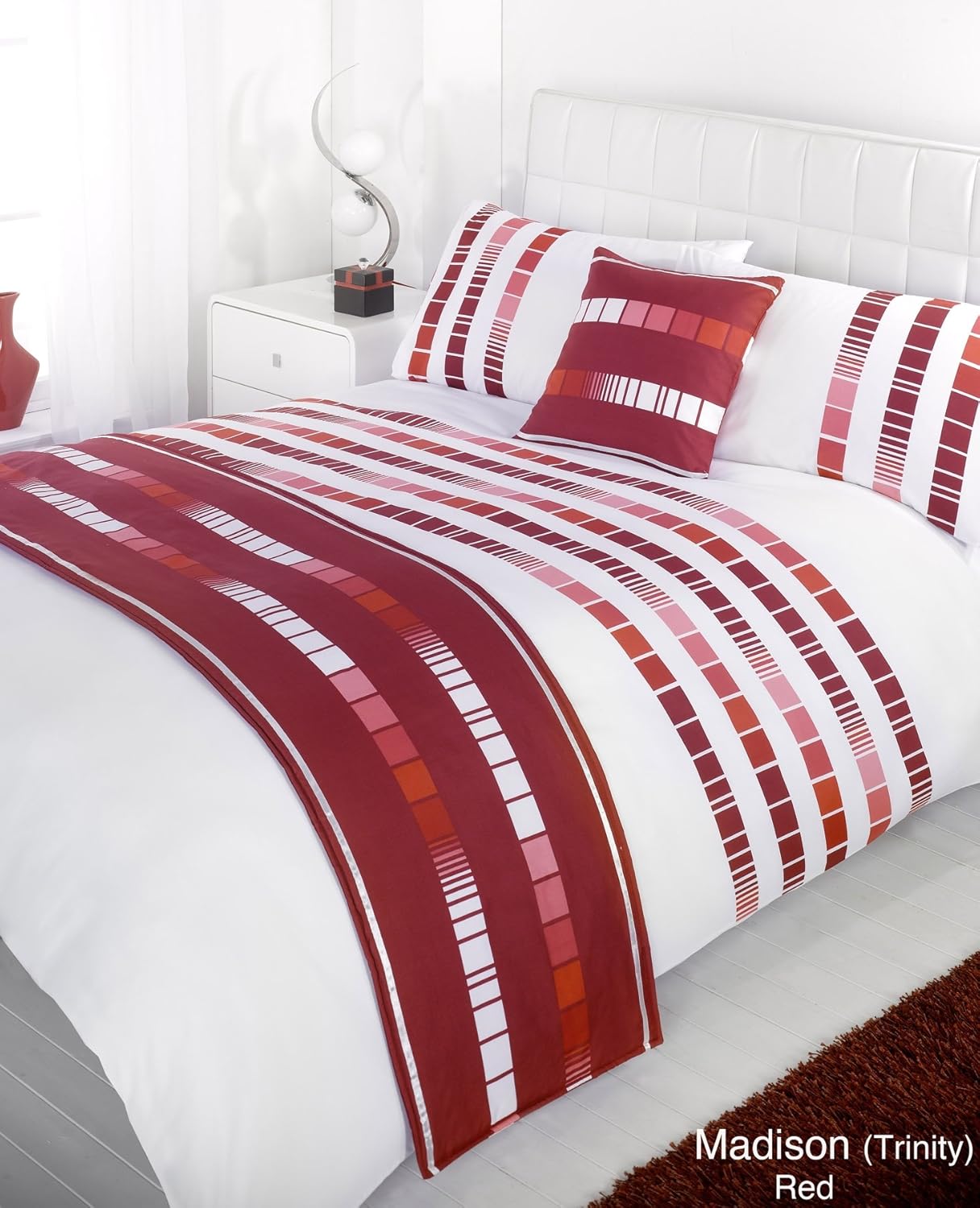 Madison Trinity Red Double Duvet Quilt Bedding Set Bed in a Bag Cushion
