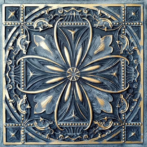 Smocked Gold Faux Tin glue up / Drop in Ceiling Tile, box of 10 2'X2