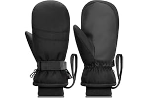 Odtmger Snow Mittens Waterproof Winter Ski Warm 3M EC120 & Spray-Bonded Cotton Lined, Anti-Loss Rope for Parent Child