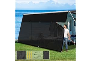 Glamful RV Awning Sun Shade Screen with Zipper 9' X 10'3",600D Oxford Cloth + Vinyl Mesh,Sunscreen Shade Complete Kits for Camper Trailer Awning,Black
