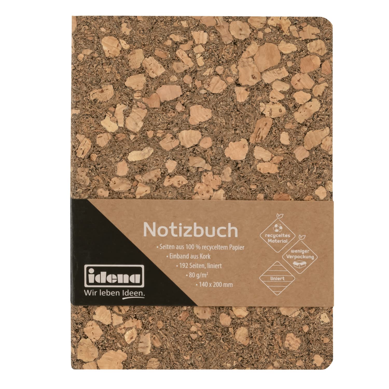 Idena 12252 Notebook 20 x 14 cm Lined 192 Pages 100% Recycled Paper Cork Cover 80 g/m² Pack of 1